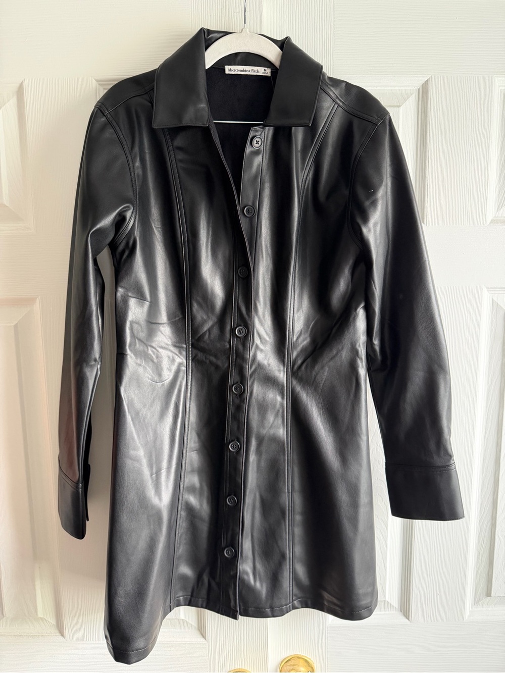 Abercrombie & Fitch Black Faux Leather Button-Front Dress